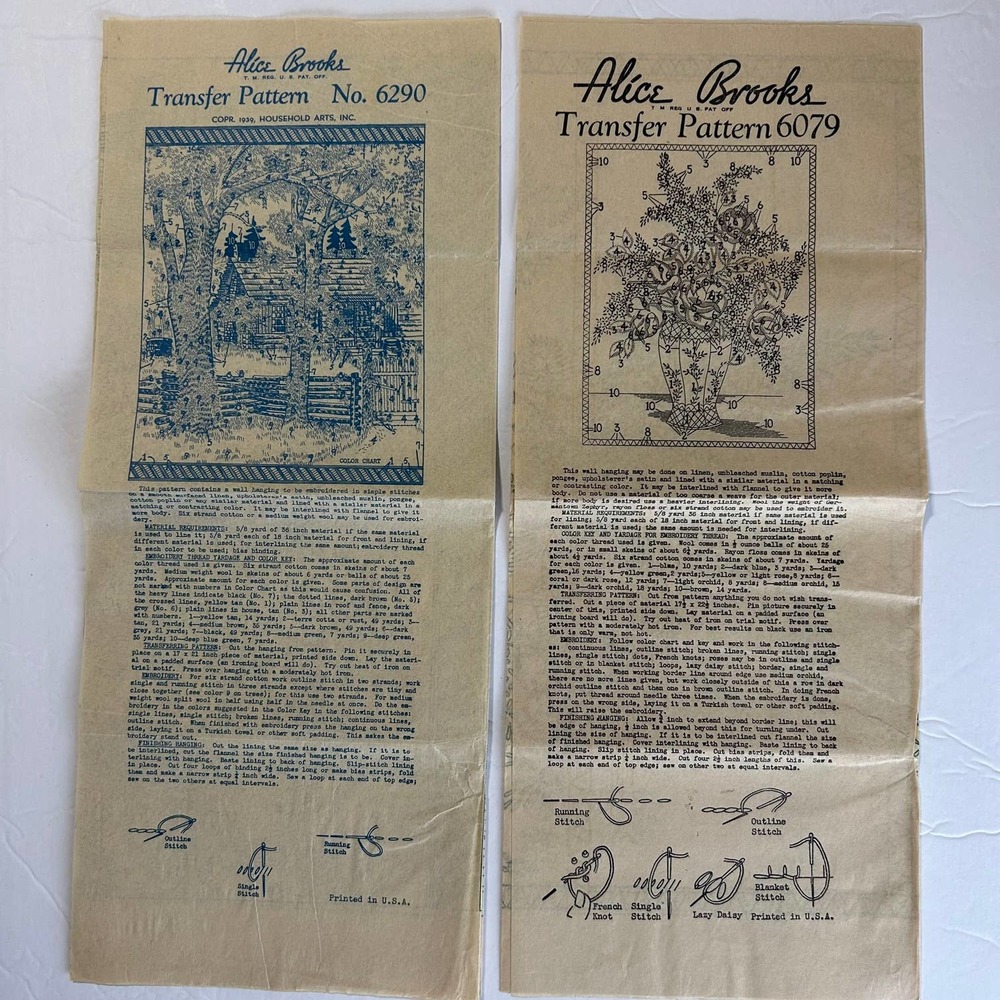 Antique Alice Brooks Embroidery Transfers #6290 & #6079 HTF Lot‎ of 2
